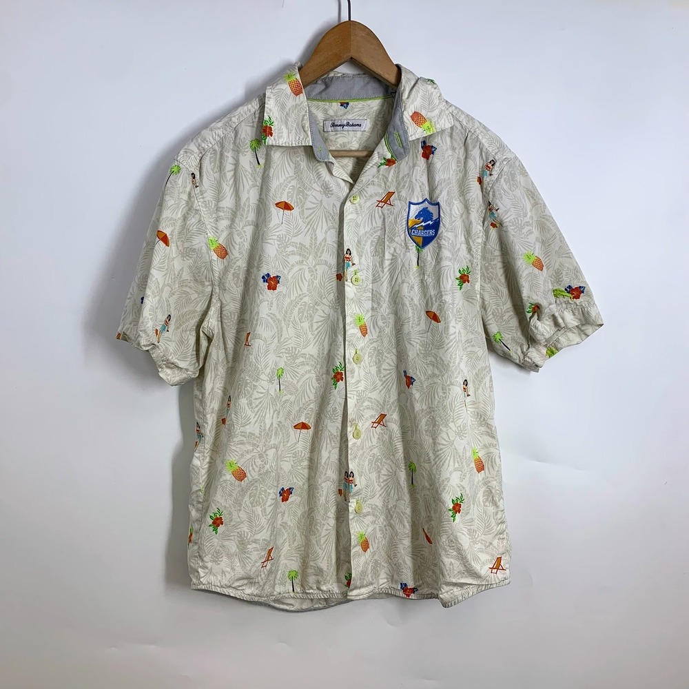 Tommy Bahama Mens San Diego Chargers Hawaiian Aloha‎ Tropical Beach Shirt Size M